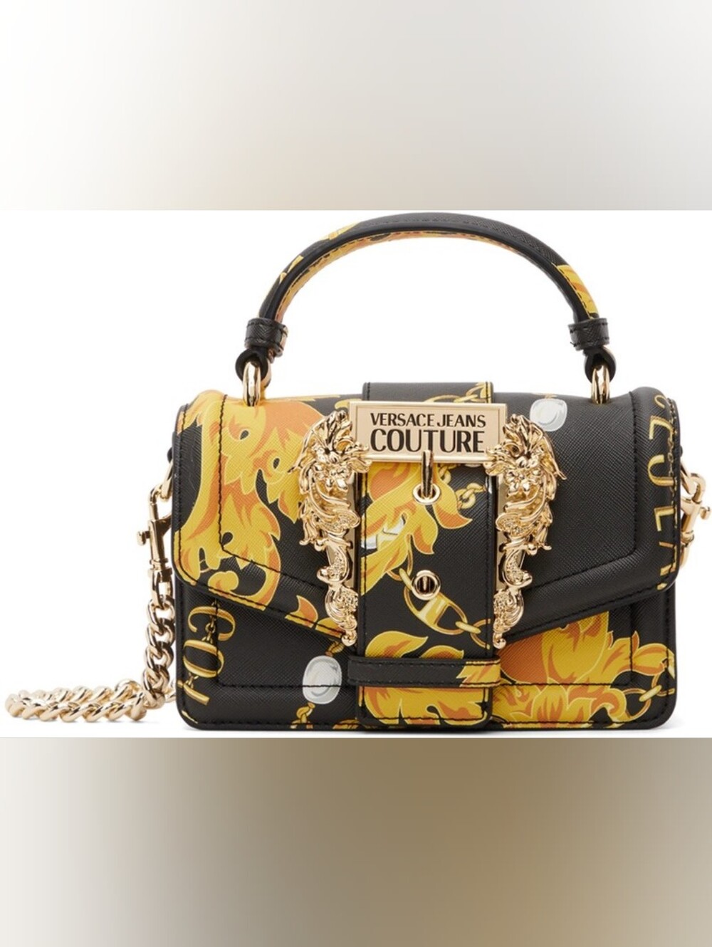 Versace Jeans Collection Black & Gold Baroque Print Top-Handle Bag